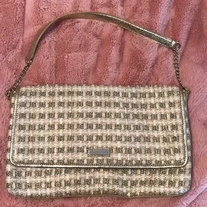 Kate Spade Gold Sparkle Basket Rafia Purse